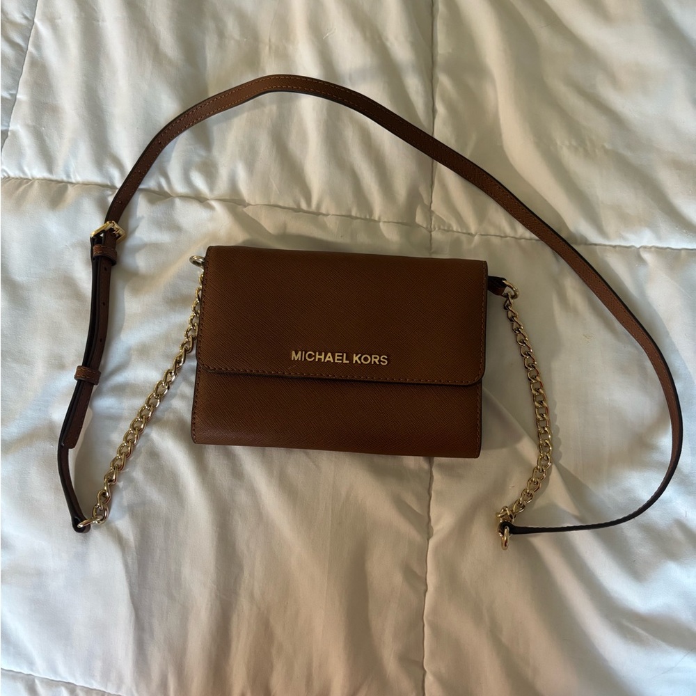 Michael Kors Tan Crossbody Bag with Gold Chain